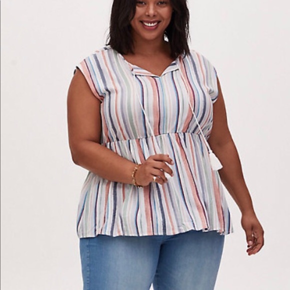 Torrid Multi Striped Woven Dolman Peplum Top - Picture 2 of 9